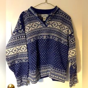 L.L.Bean winter sweater, blue with cream, wool, M